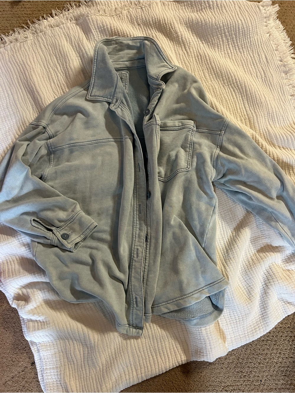 American Eagle Outfitters Washed denim color Button-Front Shirt Jacket